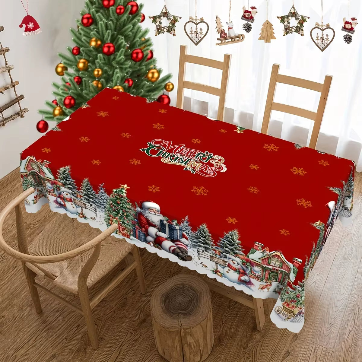 Christmas Tablecloth with Santa Snowflake Festive Design 1