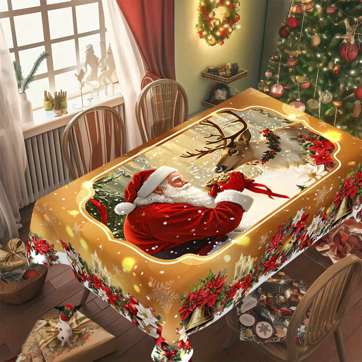 Christmas Tablecloth with Santa Snowflake Festive Design 4