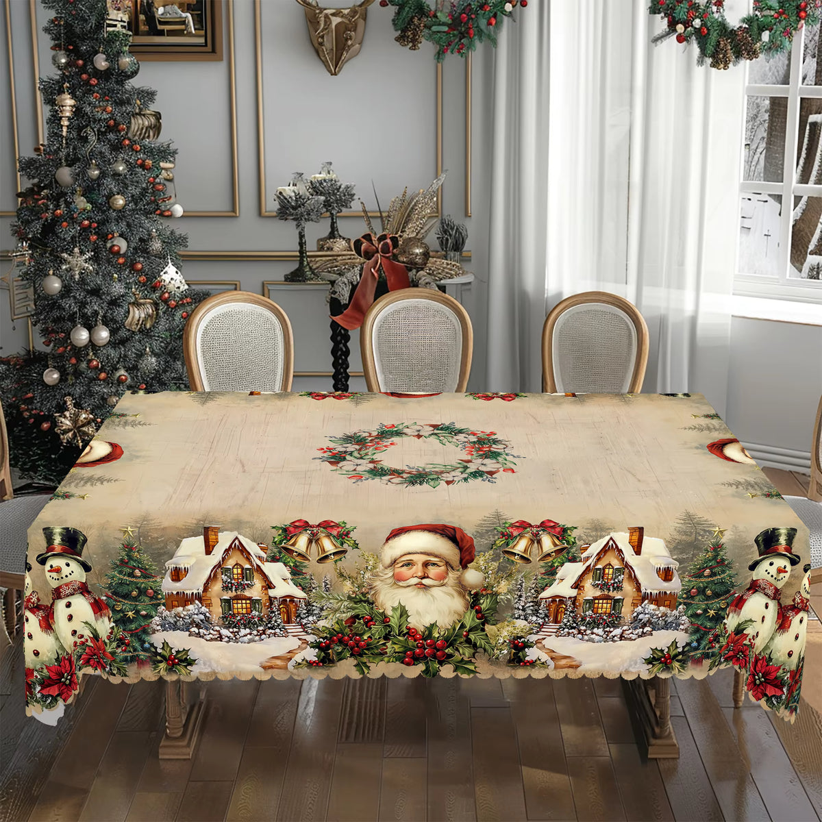Christmas Tablecloth with Santa Snowflake Festive Design 9