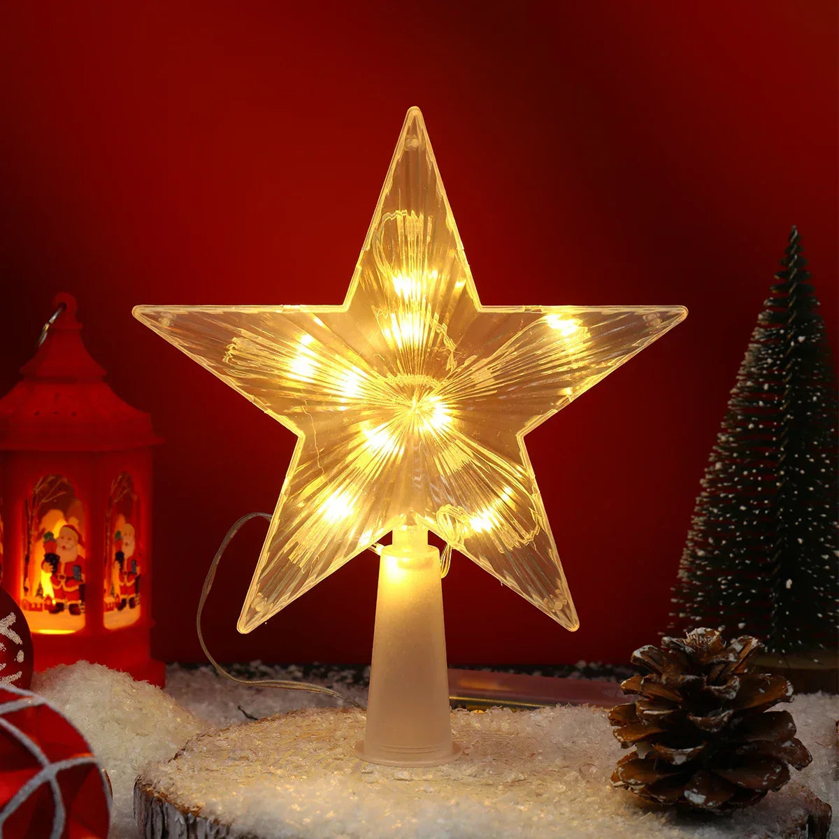 Christmas Tree Topper Star - Warm LED Glow, Battery Powered Decoration 0