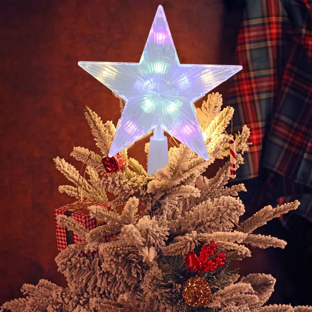 Christmas Tree Topper Star - Warm LED Glow, Battery Powered Decoration 1