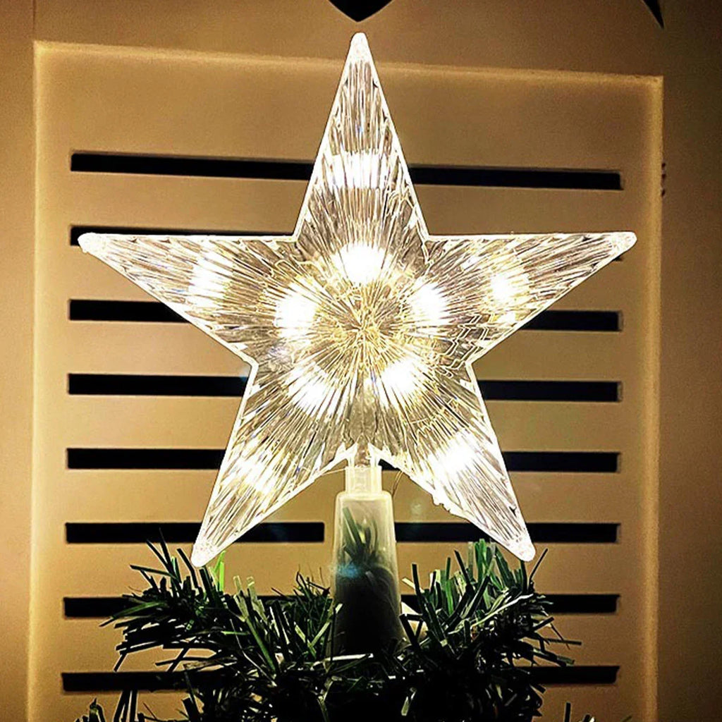 Christmas Tree Topper Star - Warm LED Glow, Battery Powered Decoration 2