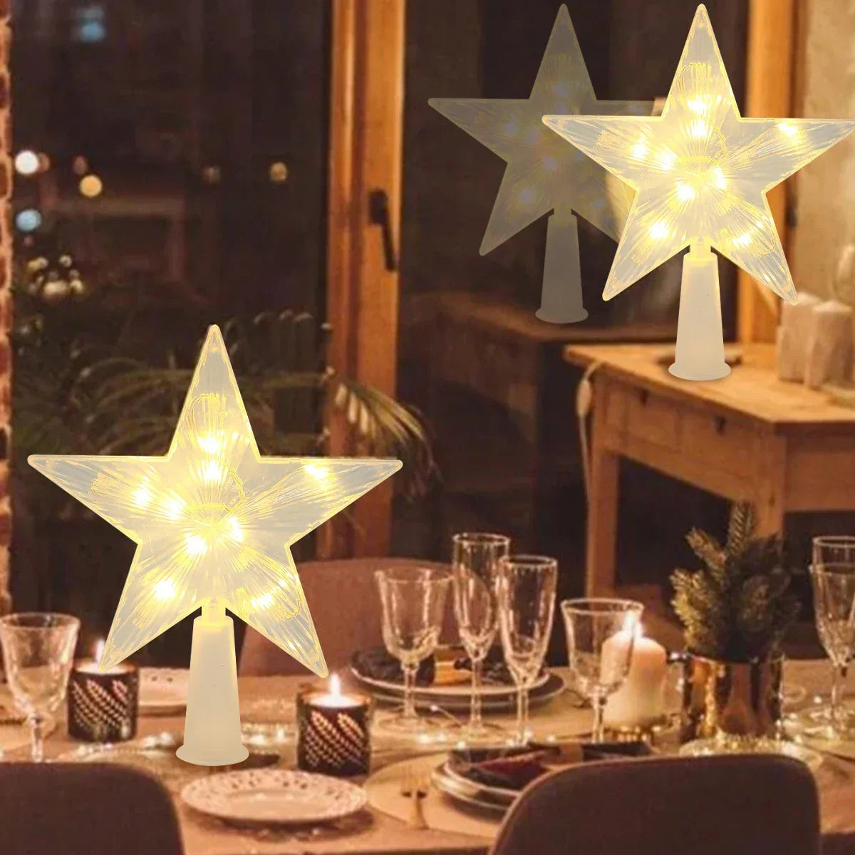 Christmas Tree Topper Star - Warm LED Glow, Battery Powered Decoration 3