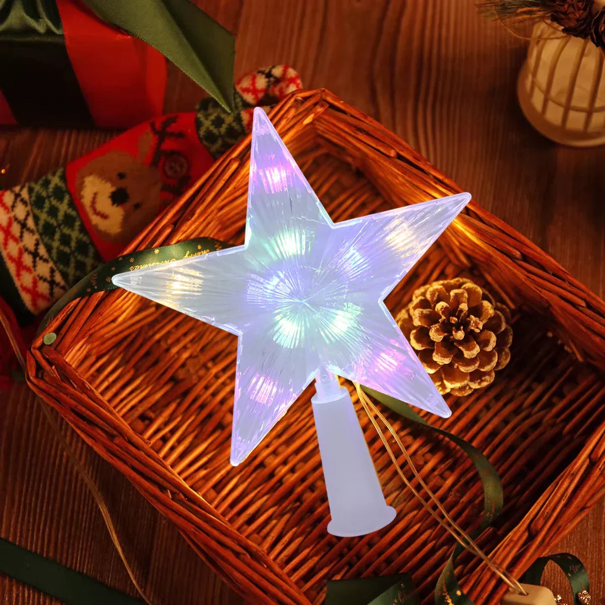 Christmas Tree Topper Star - Warm LED Glow, Battery Powered Decoration 4
