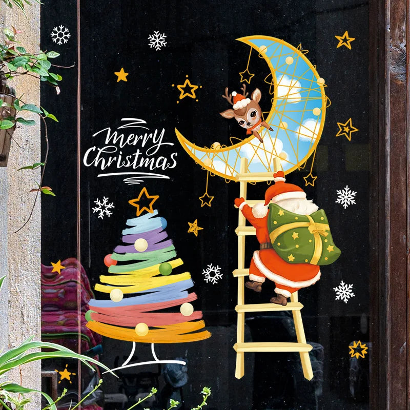 Christmas Window Decorations with Santa Claus and Reindeer – Festive Indoor Window Clings 45x36.5 cm 15