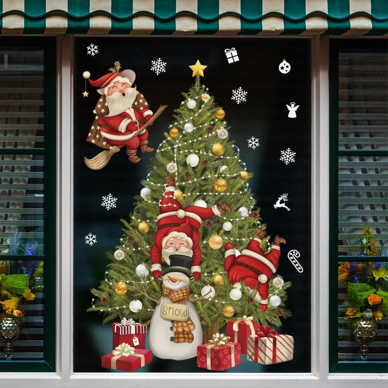 Christmas Window Decorations with Santa Claus and Reindeer – Festive Indoor Window Clings 45x36.5 cm 18