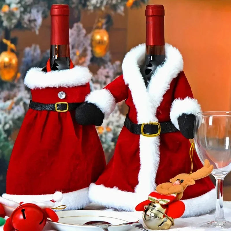 Christmas Wine Bottle Covers - Festive Velvet Set for Holiday Decor 1