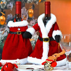 Christmas Wine Bottle Covers - Festive Velvet Set for Holiday Decor 1