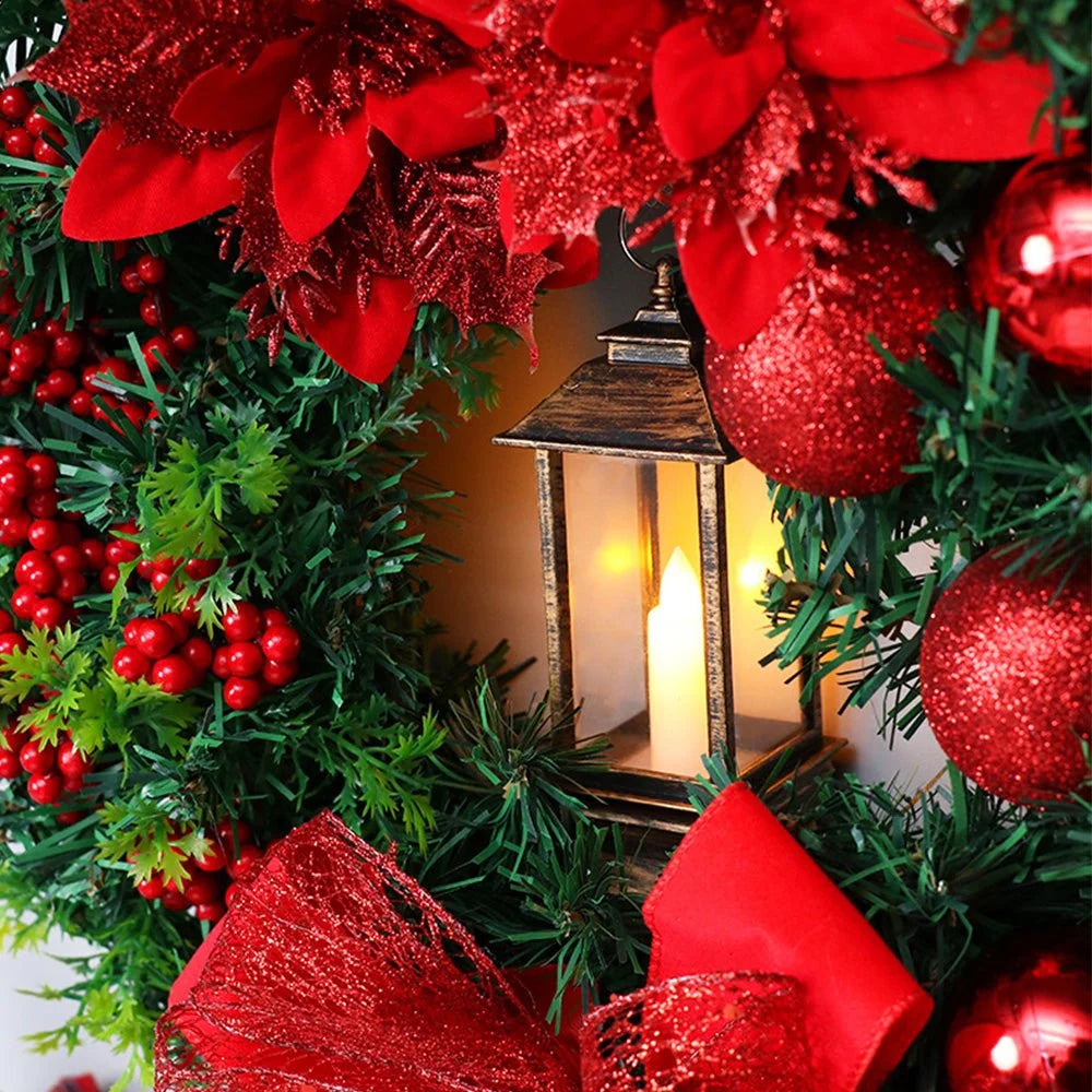 Christmas Wreath with LED Lantern and Ornaments – Outdoor Christmas Door Wreath for Front Door Decoration 5