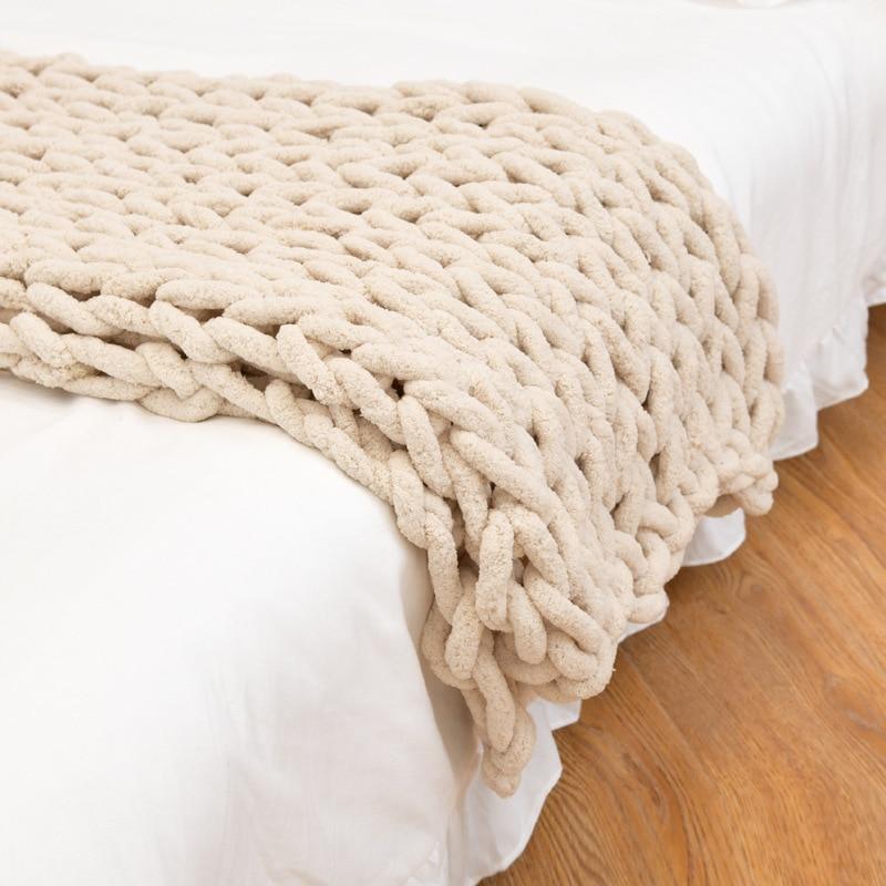 Cable Knit Throw Blanket Chunky Knit Blend Decorative -1