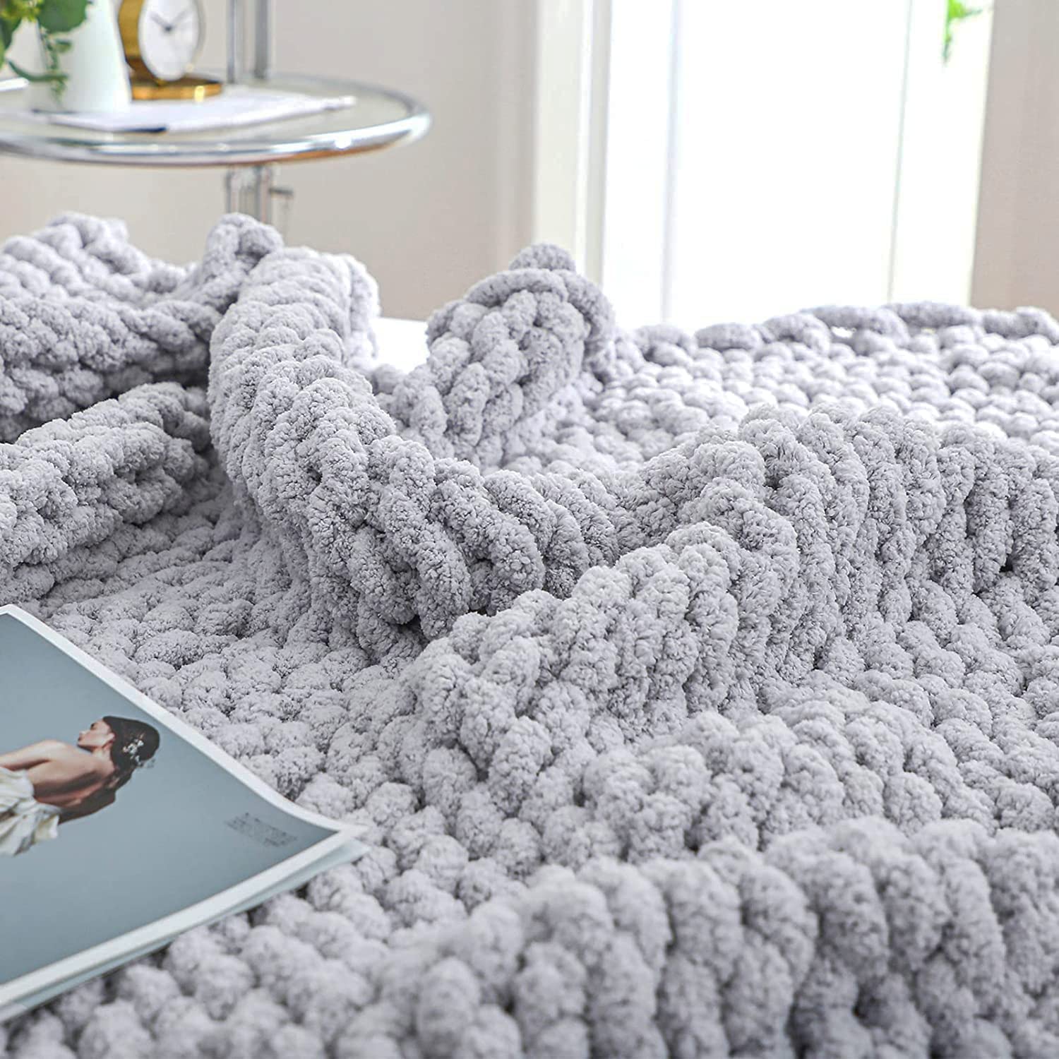 Cable Knit Throw Blanket Chunky Knit Blend Decorative - 3