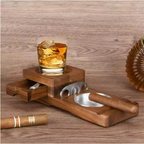 Cigar and Whiskey Tray Set - Elegant Wooden Base with Removable Ashtray 0