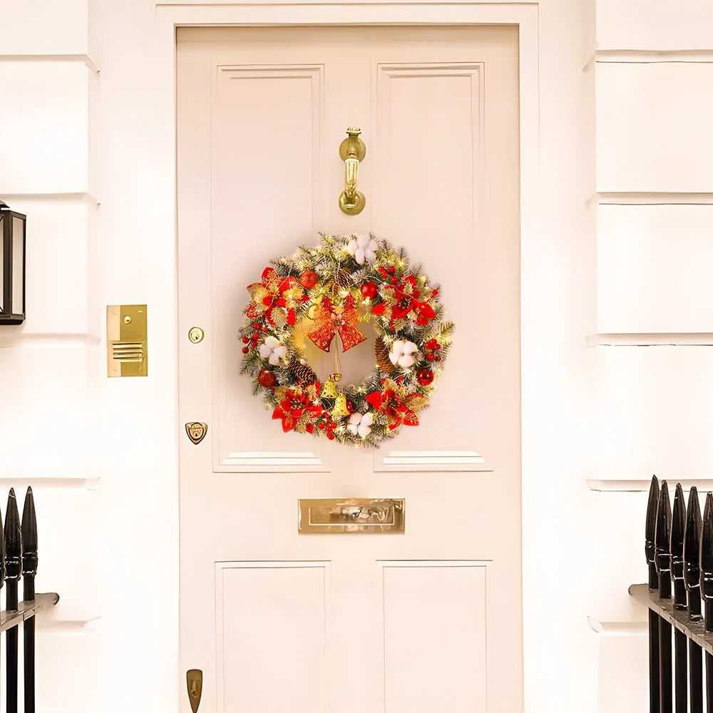 Classic LED Christmas Wreath with Bells and Golden Shimmer - Battery-Powered Holiday Door Wreath for Outdoor Decor 4