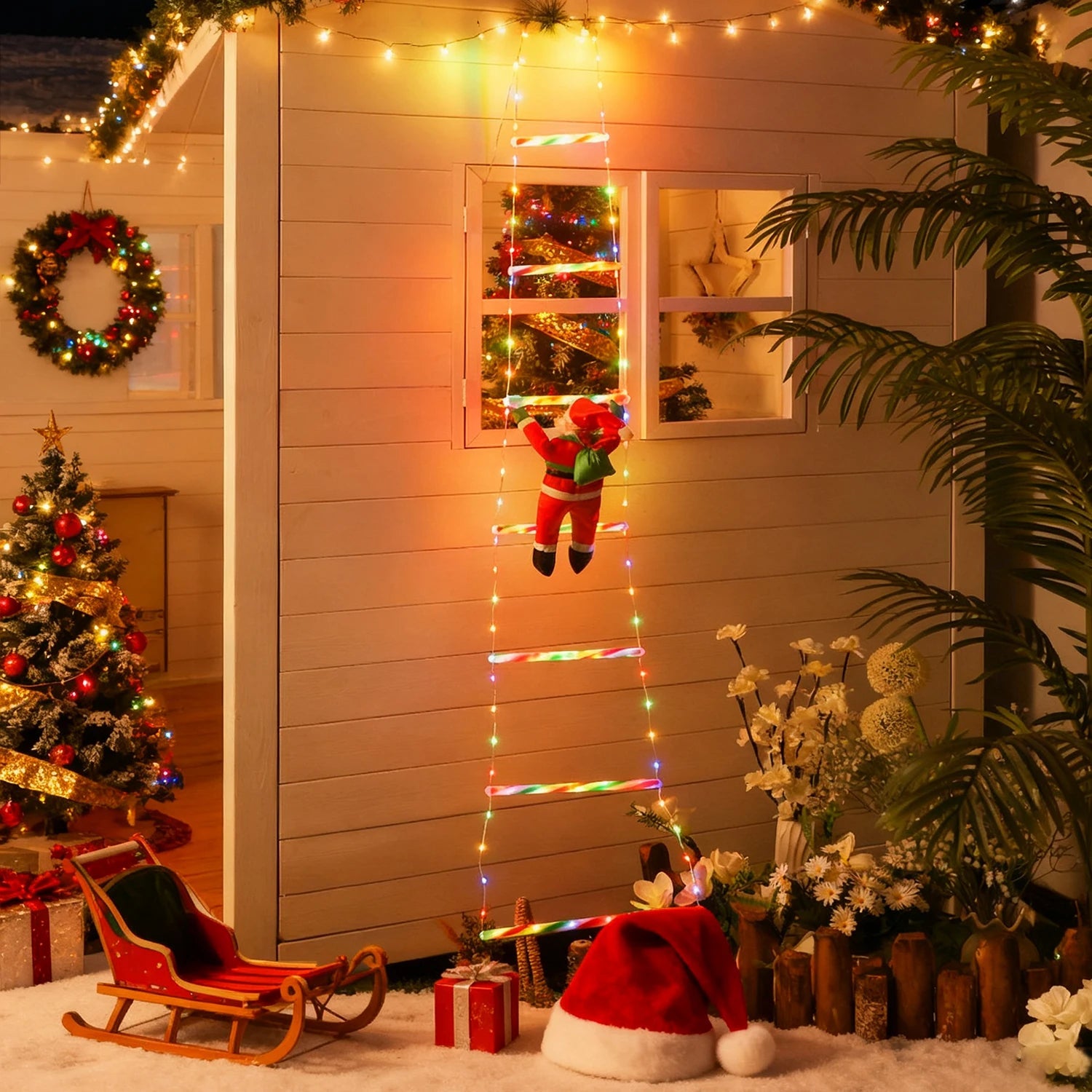 Climbing Santa Ladder Set - USB-Powered Outdoor Christmas Decoration 5