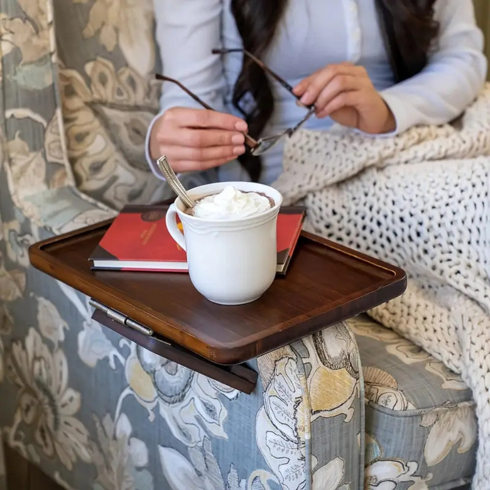 Clip-On Sofa Arm Tray - Eco-Friendly, Portable Armrest Table for Essentials 2