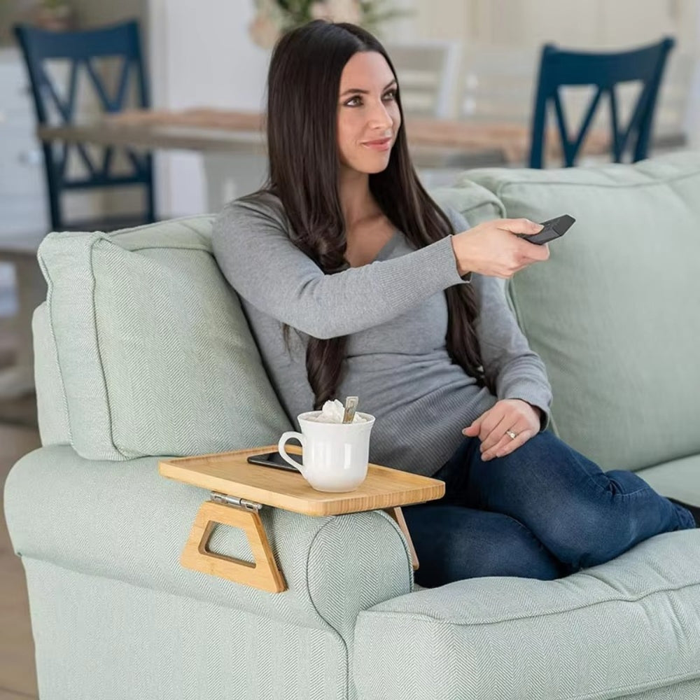 Clip-On Sofa Arm Tray - Eco-Friendly, Portable Armrest Table for Essentials 5