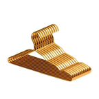A pack of metallic gold plastic clothes hangers arranged in a fan shape against a plain white background.