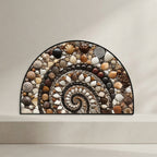 Coastal Doormat Semi-Circular Quick-Dry Fabric with Pebble and Seashell Design