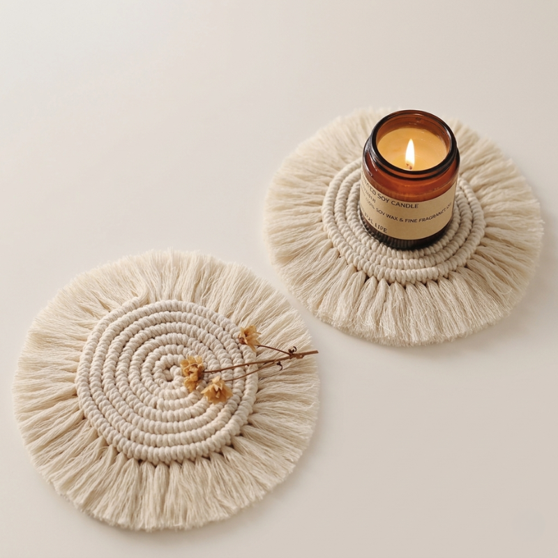 Coasters Cotton Macrame Handmade Boho Style Set of 3
