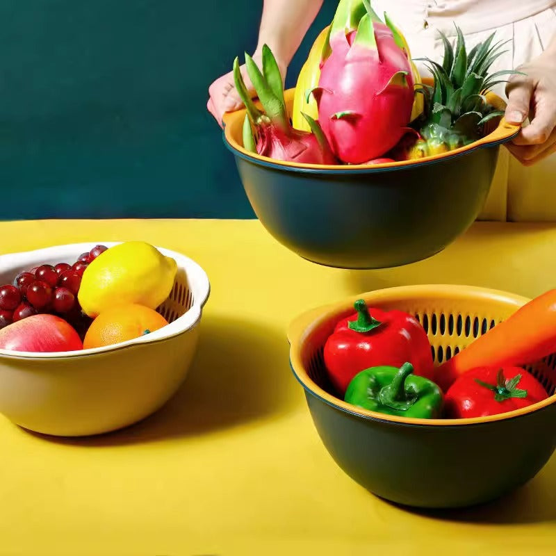 Colander Bowl Set Plastic 6 Piece Double Layer Nesting, Kitchen Prep Solution 1