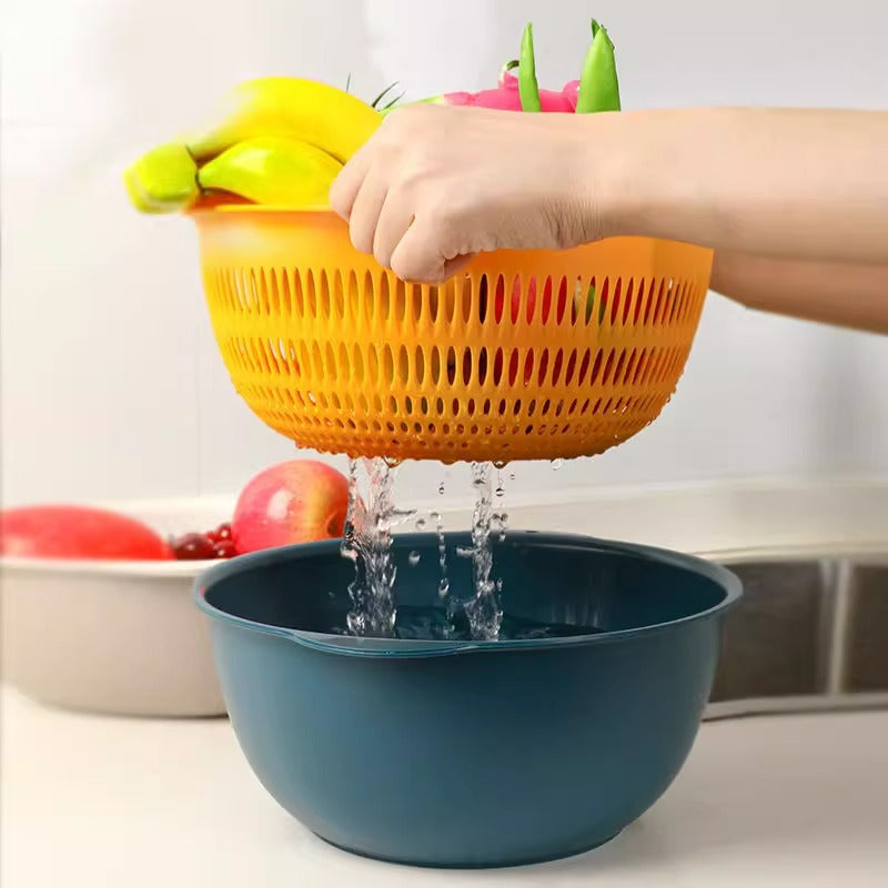 Colander Bowl Set Plastic 6 Piece Double Layer Nesting, Kitchen Prep Solution 3