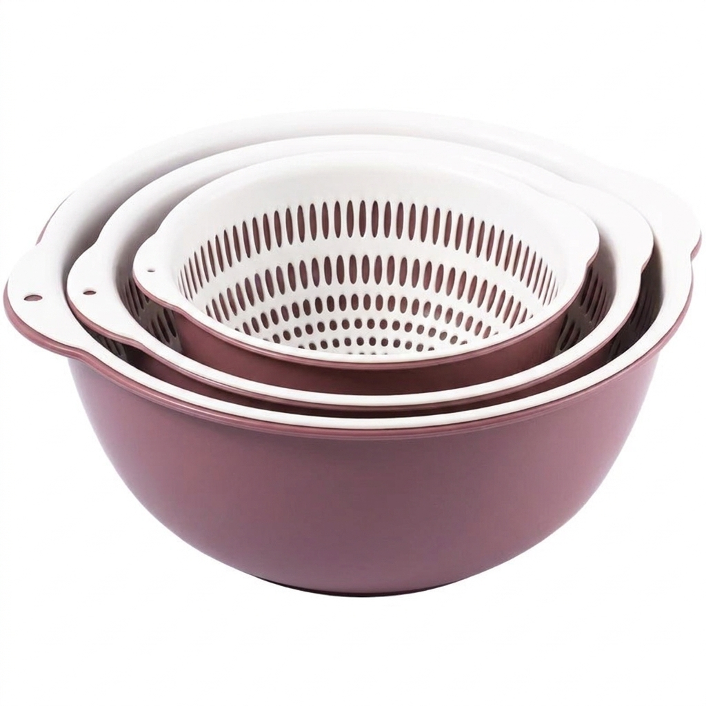Colander Bowl Set Plastic 6 Piece Double Layer Nesting, Kitchen Prep Solution 6