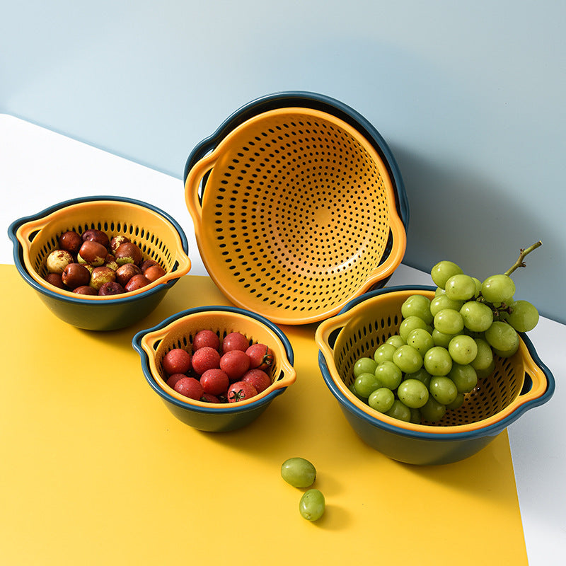 Colander Bowl Set Plastic 8 Piece Double Layer Nesting, Kitchen Prep Solution 2
