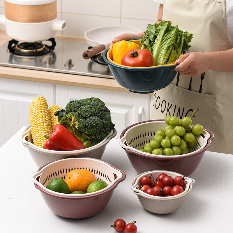Colander Bowl Set Plastic 8 Piece Double Layer Nesting, Kitchen Prep Solution 3