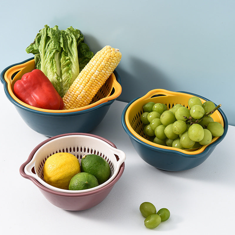 Colander Bowl Set Plastic 8 Piece Double Layer Nesting, Kitchen Prep Solution 5