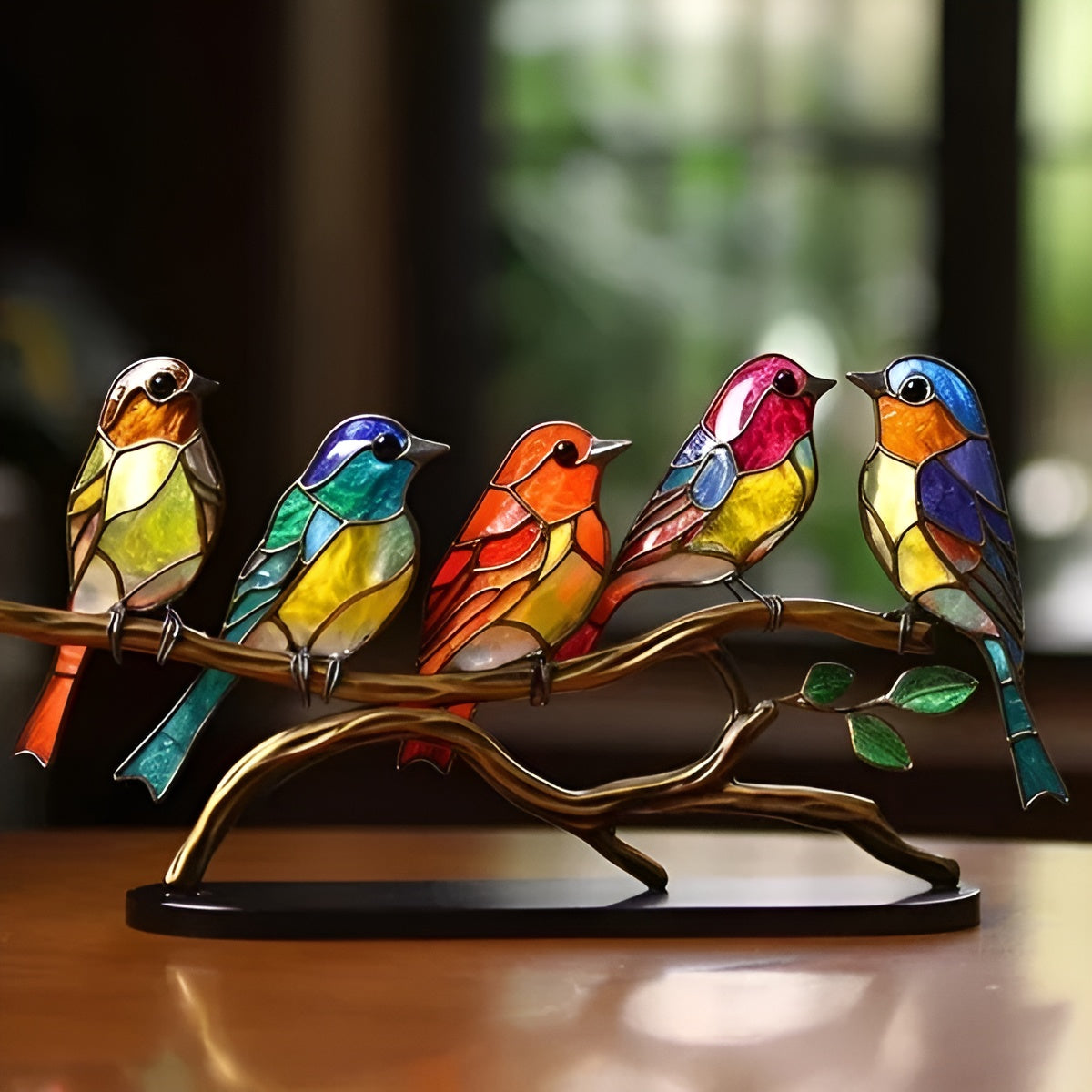 Colored Glass-Look Bird Decorative Sculpture on Metal Branch Stand – Indoor Accent Piece for Home Décor 4