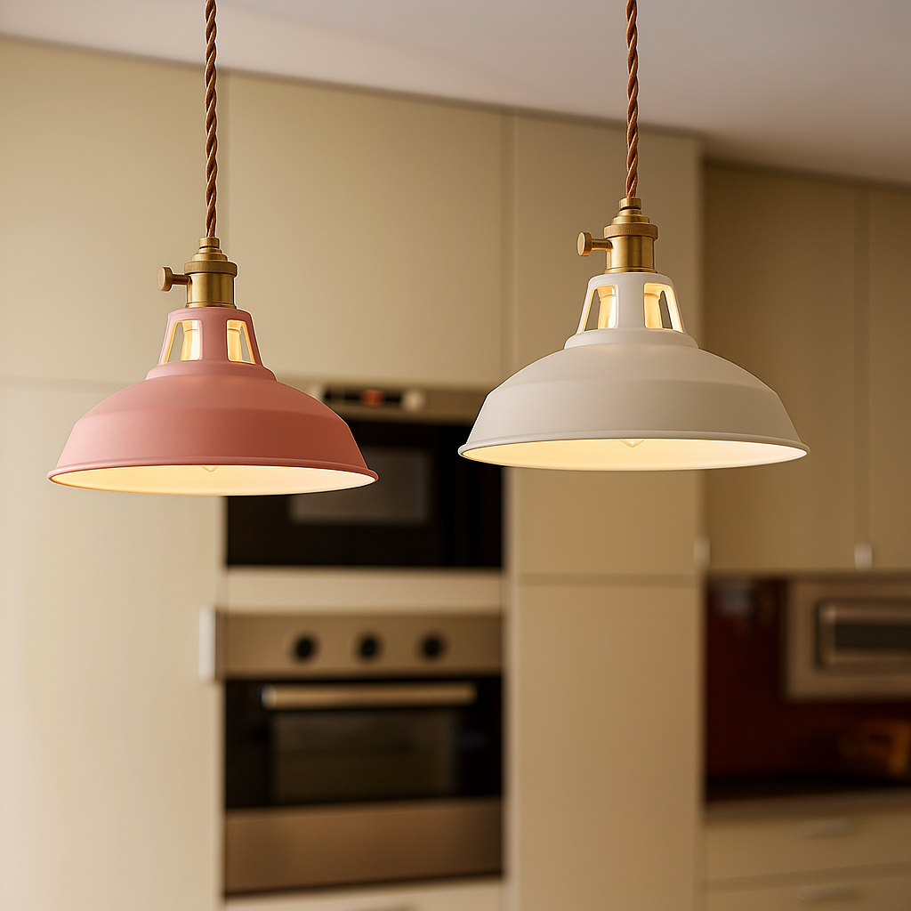 Colorful Metal Dome Pendant Light with Integrated LED – Industrial Kitchen Pendant Lighting for Dining and Island Spaces 0
