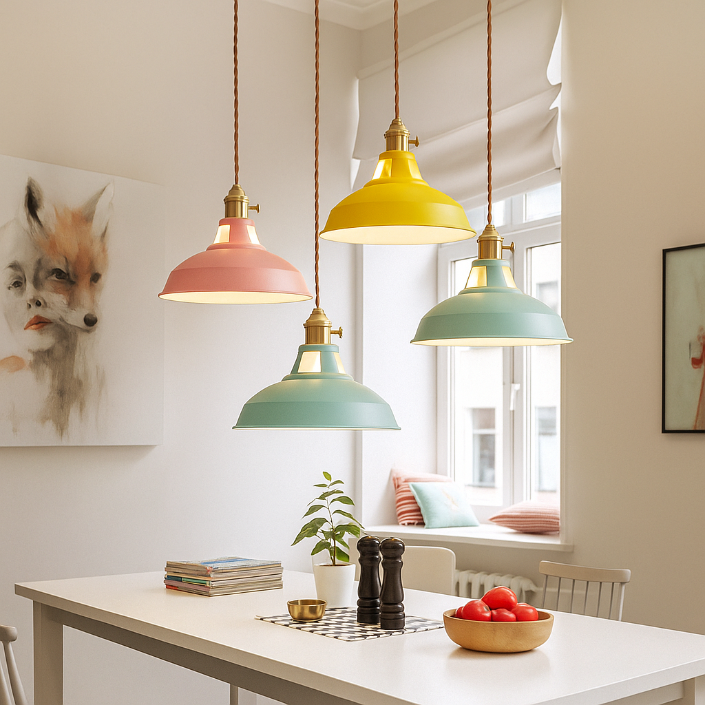 Colorful Metal Dome Pendant Light with Integrated LED – Industrial Kitchen Pendant Lighting for Dining and Island Spaces 4