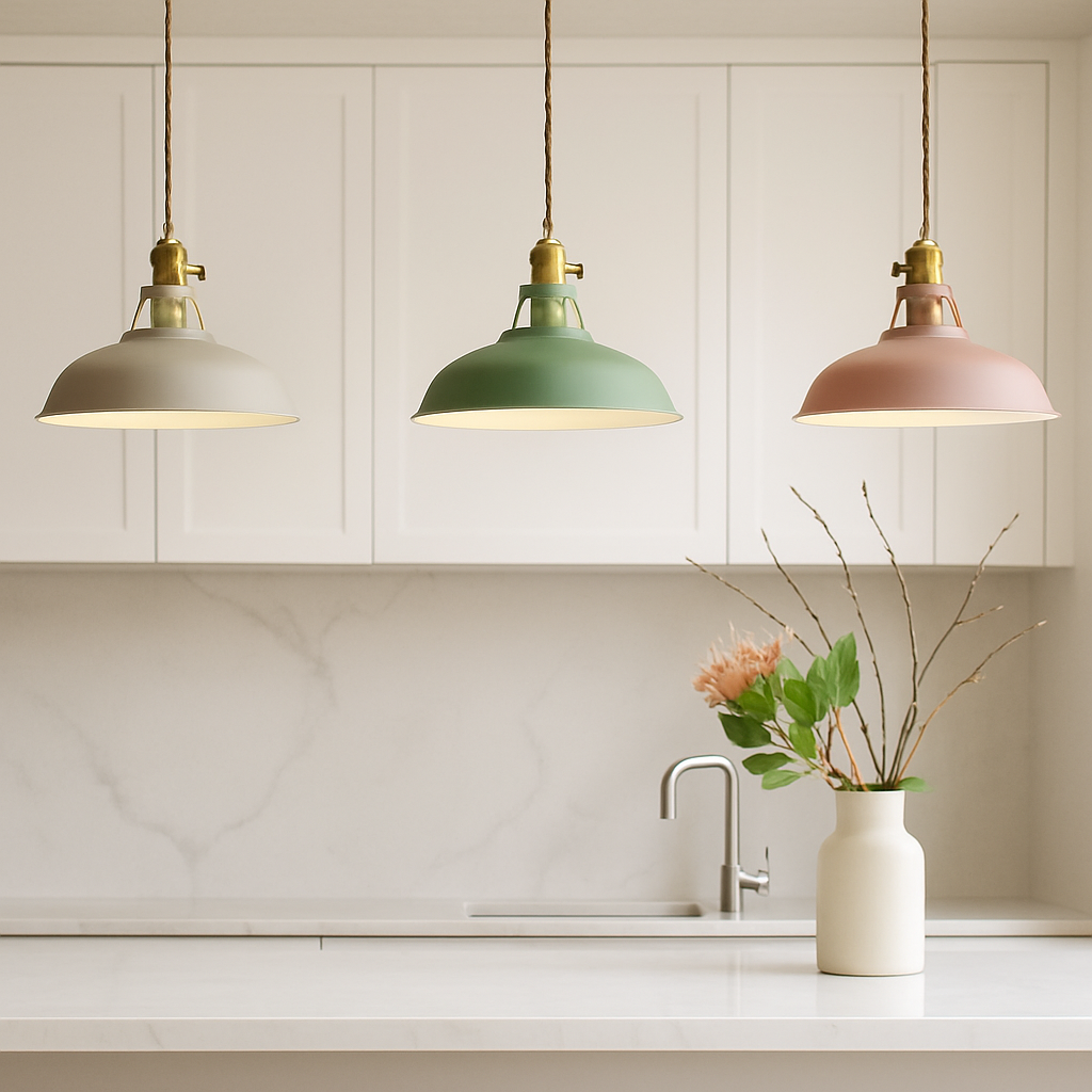 Colorful Metal Dome Pendant Light with Integrated LED – Industrial Kitchen Pendant Lighting for Dining and Island Spaces 6