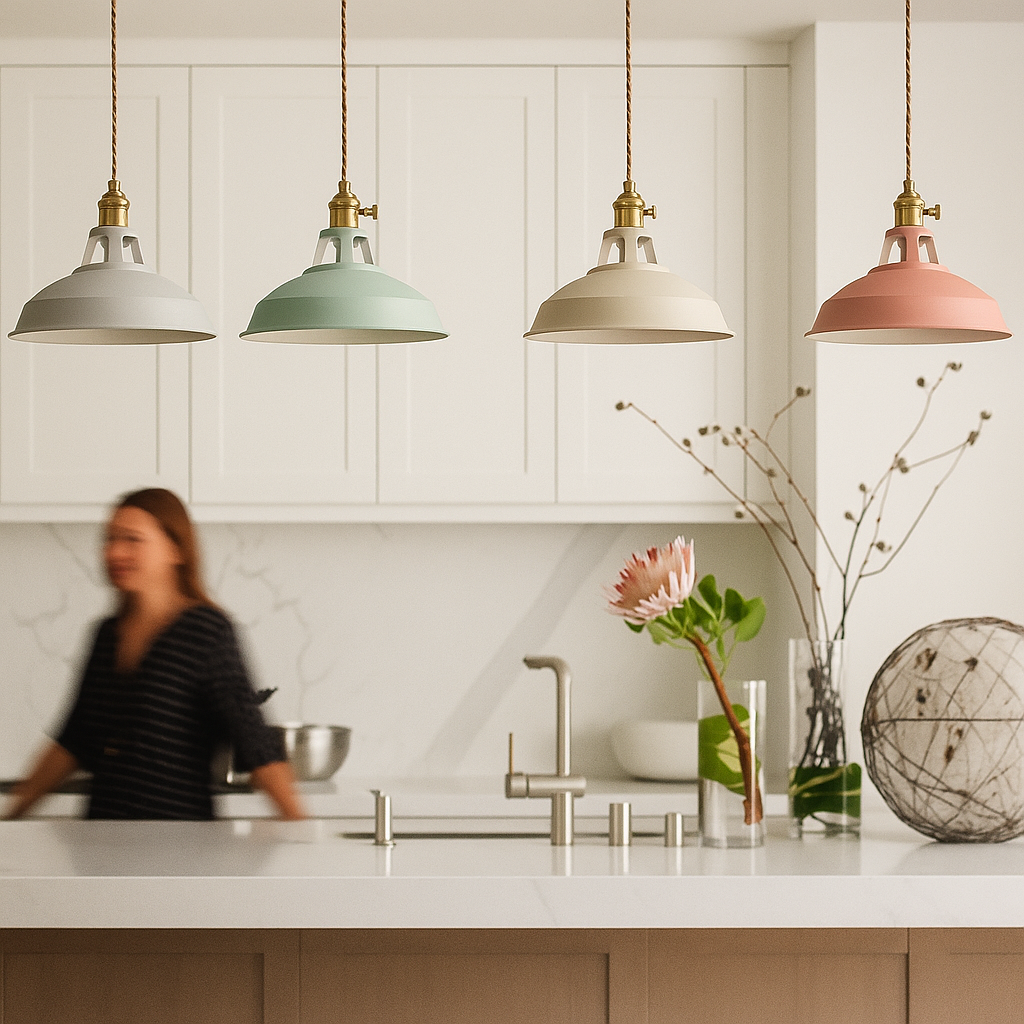 Colorful Metal Dome Pendant Light with Integrated LED – Industrial Kitchen Pendant Lighting for Dining and Island Spaces 7