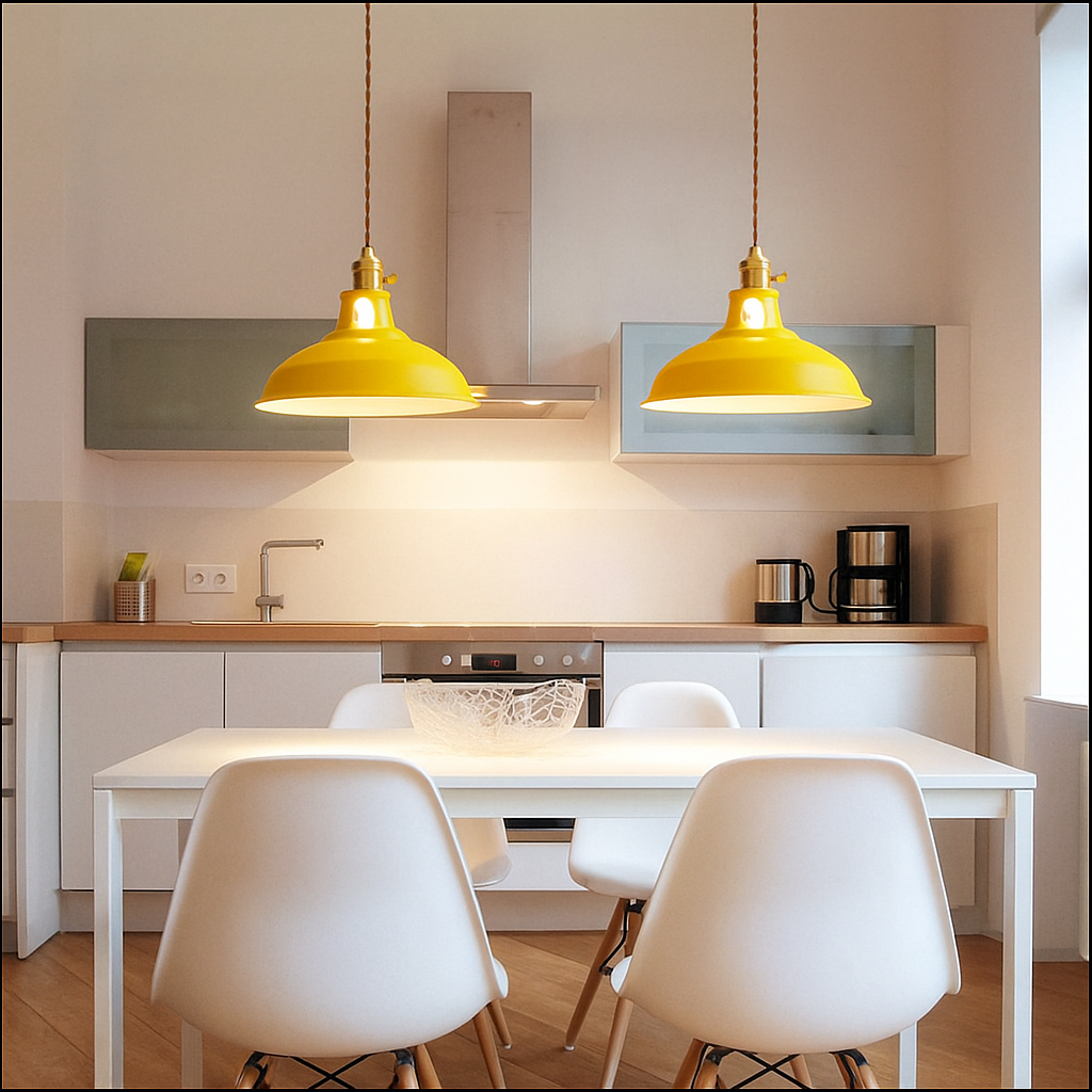 Colorful Metal Dome Pendant Light with Integrated LED – Industrial Kitchen Pendant Lighting for Dining and Island Spaces 9
