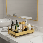 Compact Organizer Tray - Space-Saving Gold Metal with Non-Slip Base 0