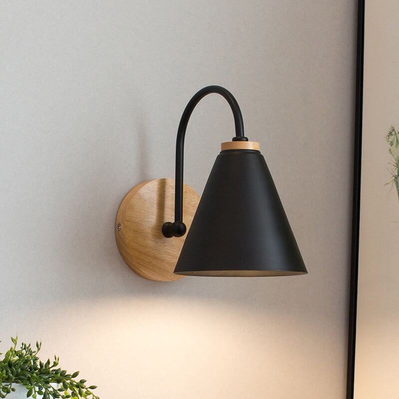 Cone Wall Sconce - Modern Wooden Base for Cozy Atmosphere 1