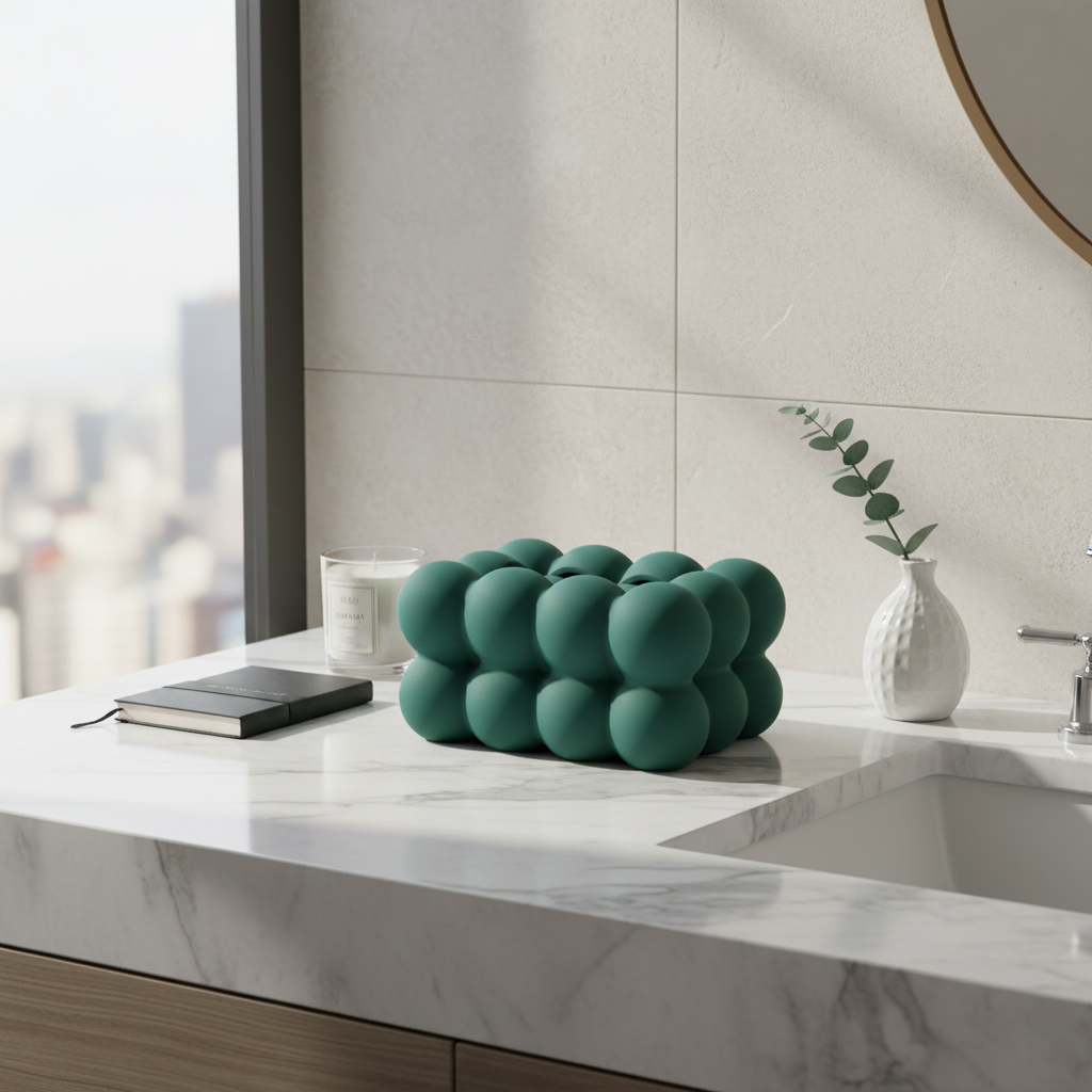 Contemporary Ceramic Tissue Box Cover with Bubble Design – Stylish and Durable Tissue Paper Box Holder for Home Decor 0