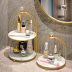 Cosmetic storage rack with double-layer design on a neutral background