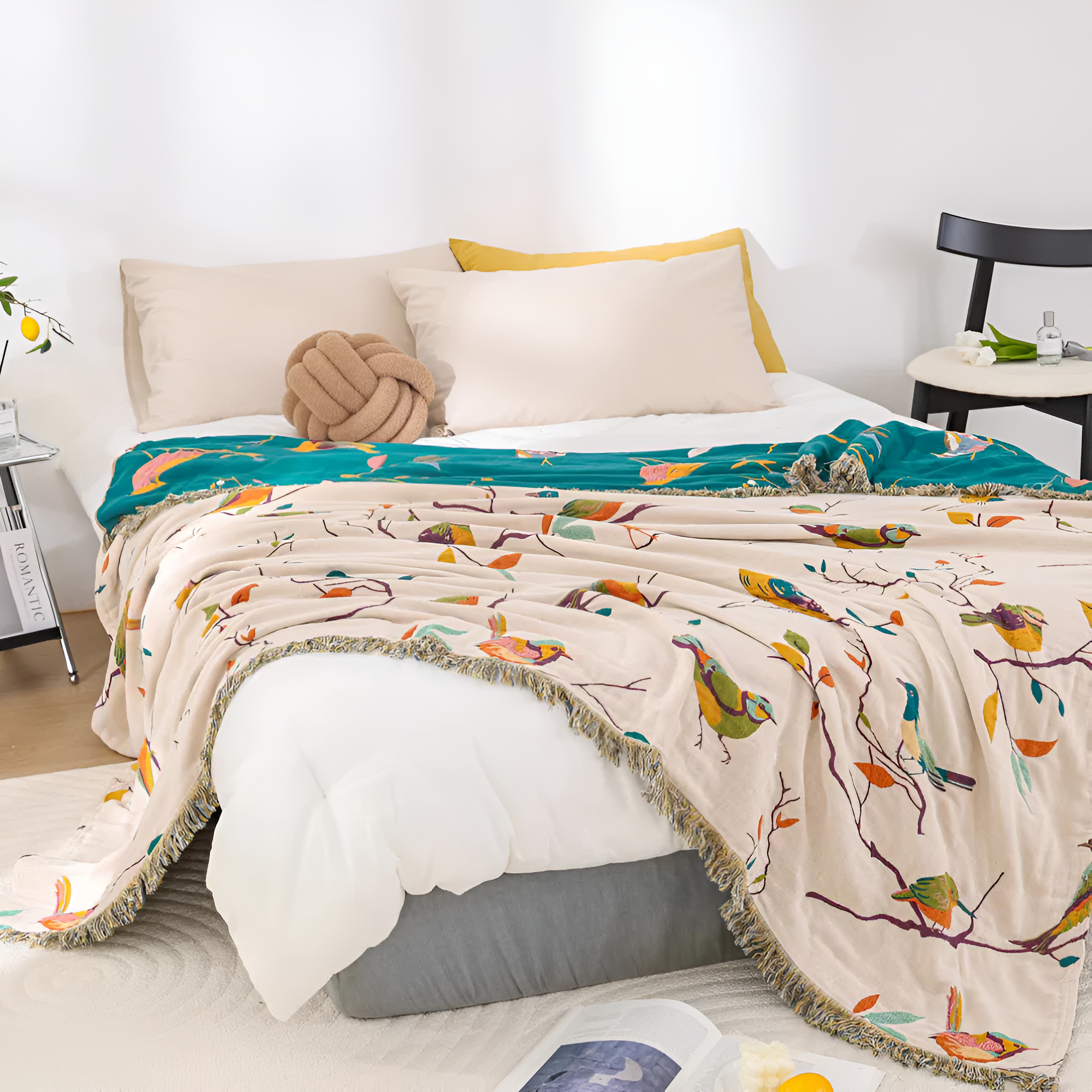 Cotton Bird Tassel Blanket - Lightweight & Breathable Boho Comfort 5