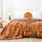 Cotton Tassel Blanket - Lightweight Floral Jacquard, Breathable Comfort 3