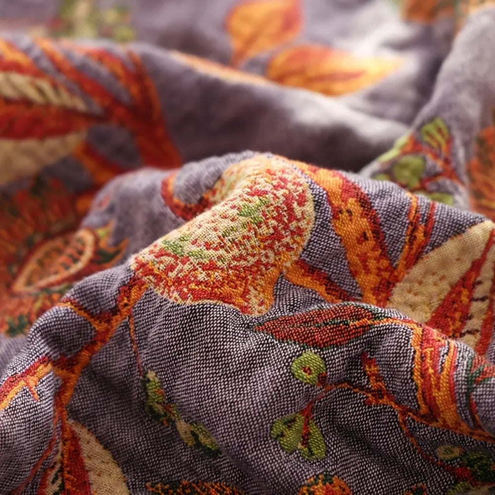 Cotton Tassel Blanket - Lightweight Floral Jacquard, Breathable Comfort 4