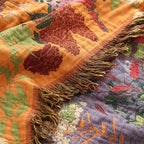Cotton Tassel Blanket - Lightweight Floral Jacquard, Breathable Comfort 5