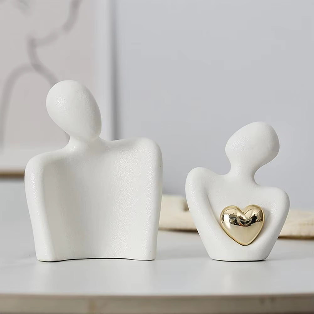 Couple Hugging Figurine, Modern Design, Matte Finish, White/Black