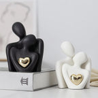 Couple Hugging Figurine, Modern Design, Matte Finish, White/Black 1