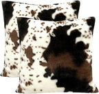 Cowhide Faux Fur Throw Pillow Covers 18x18 - Soft Decorative Set of 2 0