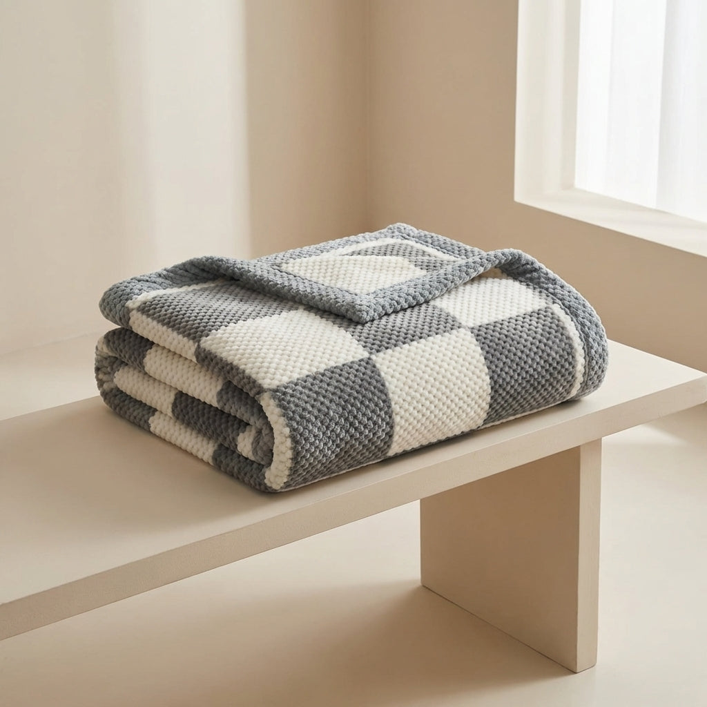 Cozy Fleece Blanket with Diamond Pattern – Soft and Elegant Throw for Ultimate Comfort