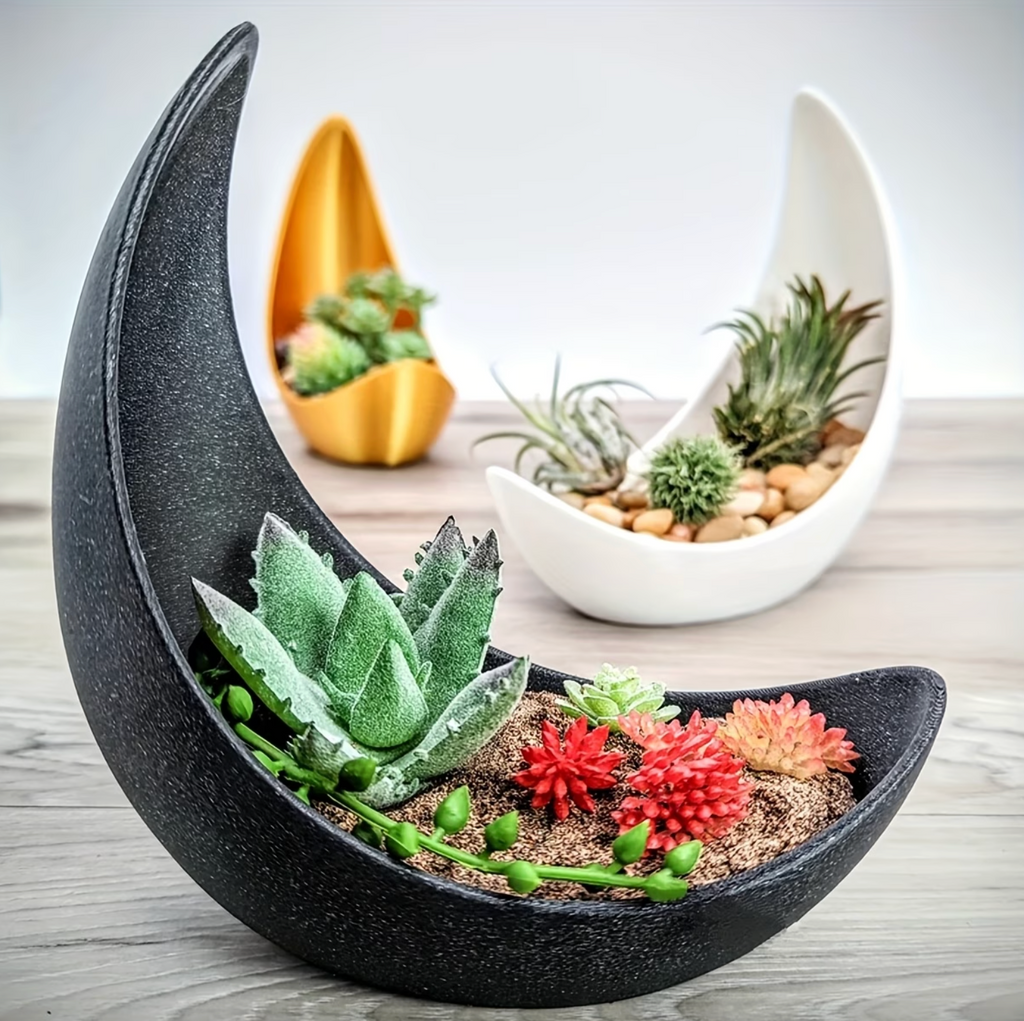 Crescent Moon Planter - Elegant Ceramic Plant Pot for Succulents & Air Plants 0