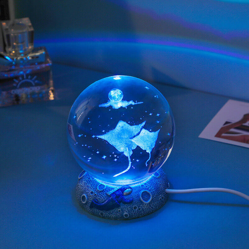 Crystal Ball Night Light - 3D Laser Engraved Ocean Design, Multicolor Illumination 1