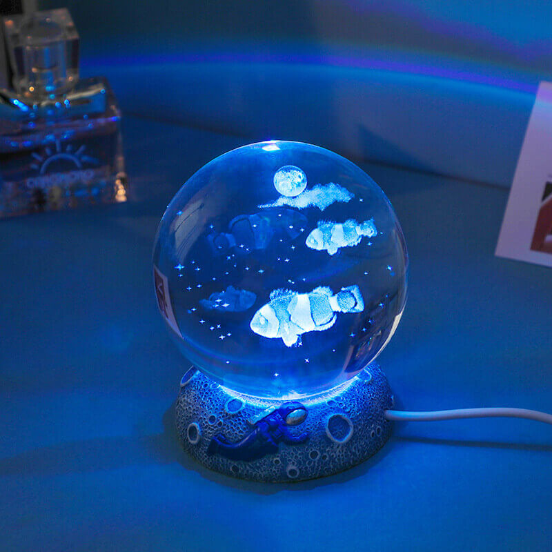 Crystal Ball Night Light - 3D Laser Engraved Ocean Design, Multicolor Illumination 10